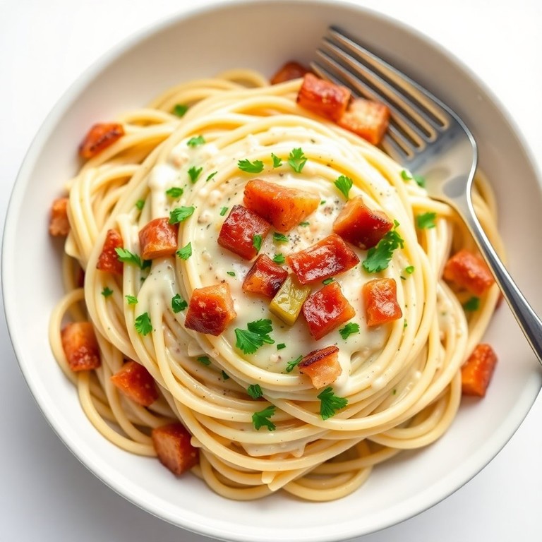 Creamy Garlic Pasta with Bacon and Pickles