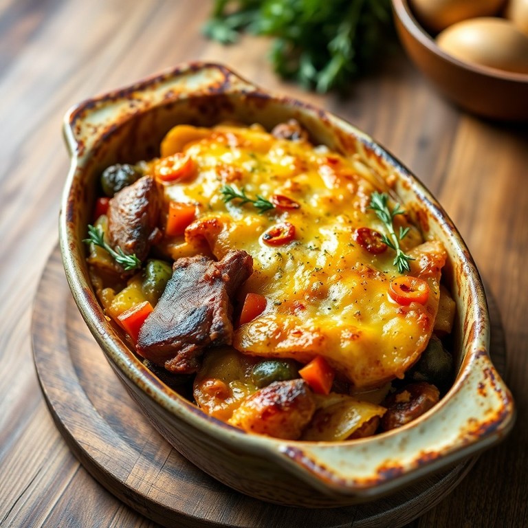 Gratin de Pommes de Terre au Confit de Canard et Légumes