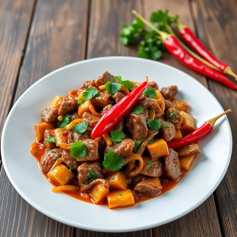 Scharfes Rindfleisch mit Zwiebel-Ingwer-Sauce