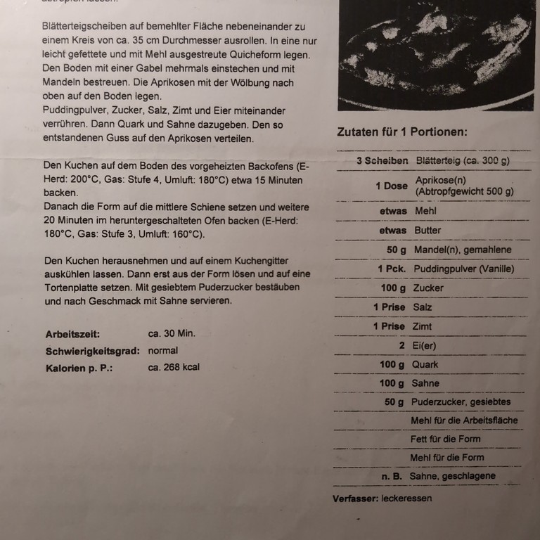 Aprikosen-Blätterteig-Kuchen