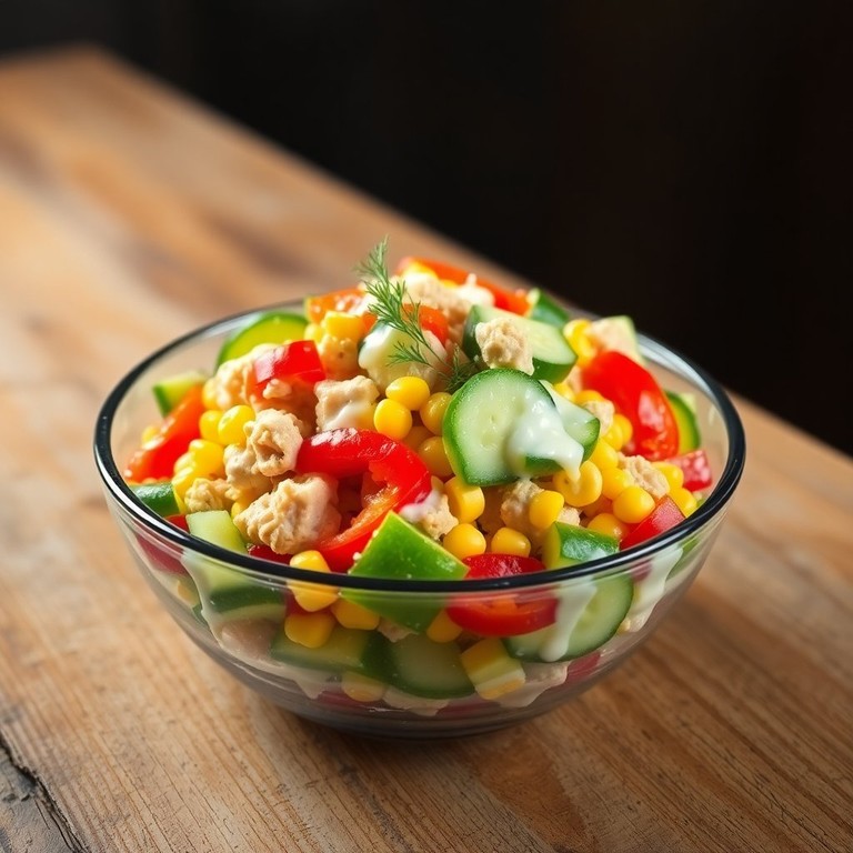 Салат «Яркий тунец» с овощами и сыром