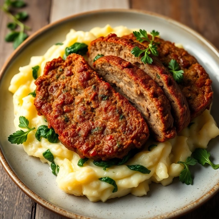 Cremiger Spinat-Kartoffelbrei mit knusprigem Fleischkäse