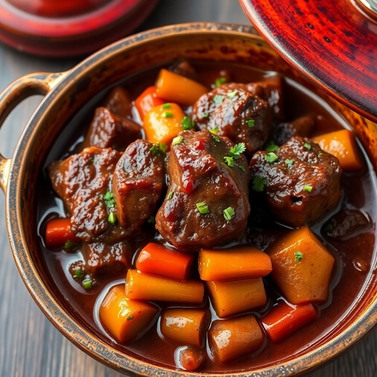 Geschmorte Rinderbacken mit Rotwein und Gemüse