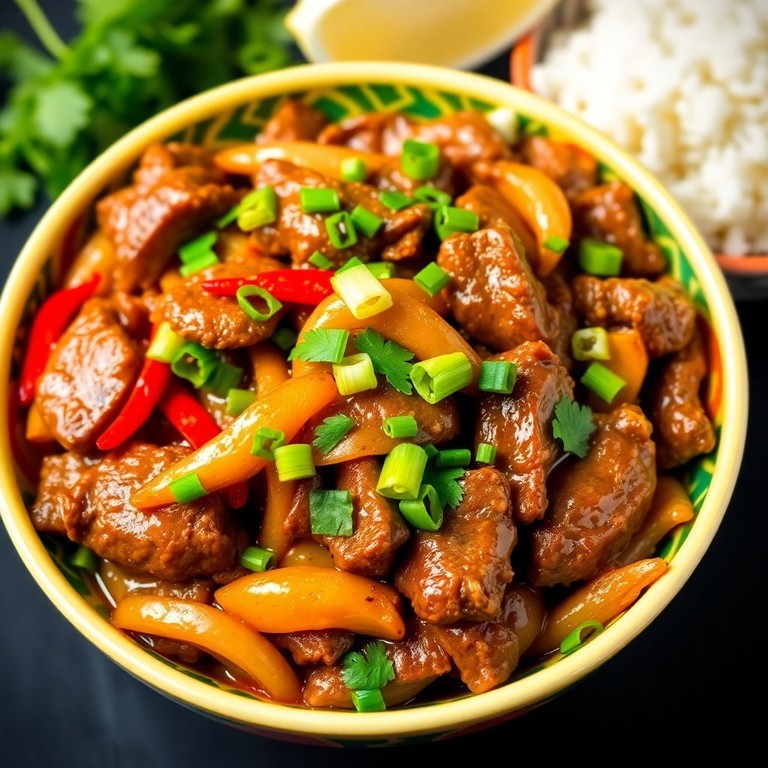 Scharfes Rindfleisch-Stir-Fry mit Zwiebeln und Ingwer
