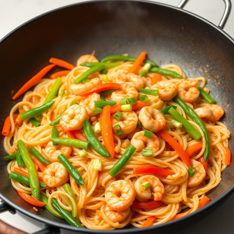 Asiatische Eiernudeln mit Hühner-Hummerkrabben-Mischung