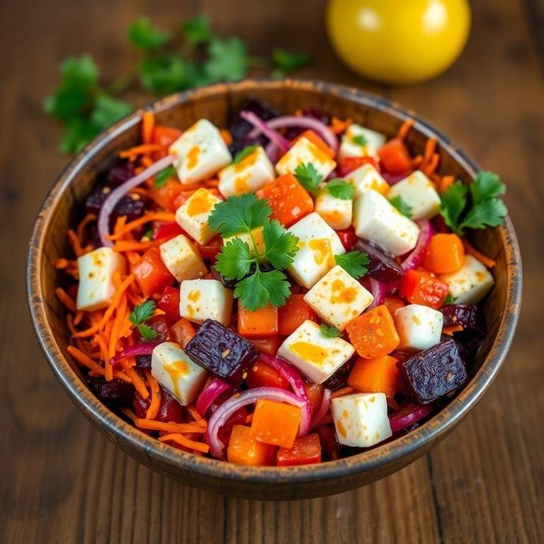 Hearty Beetroot and Paneer Salad with Zesty Dressing