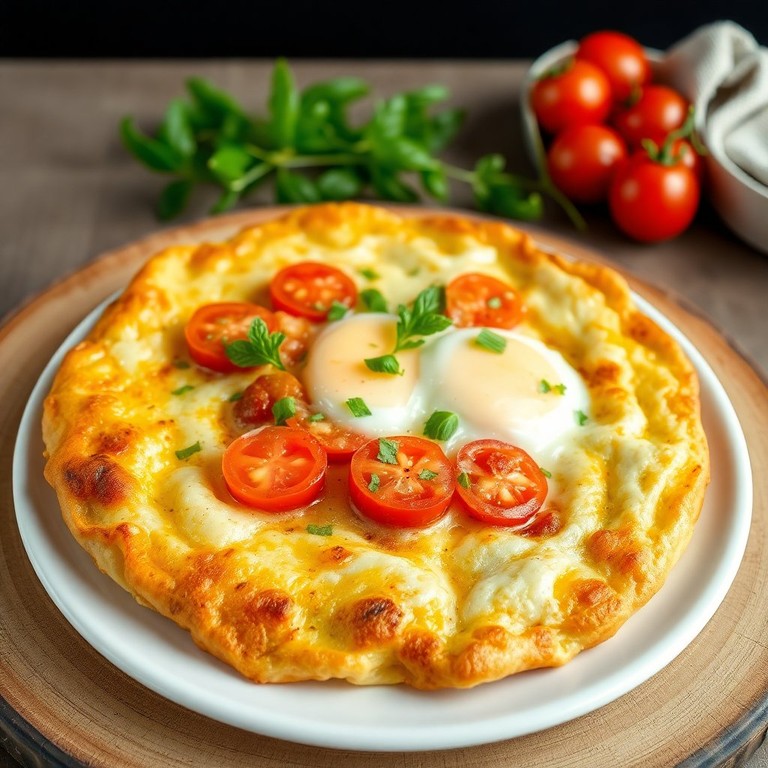 Tortilla Española de Huevo, Tomate y Queso Fundido
