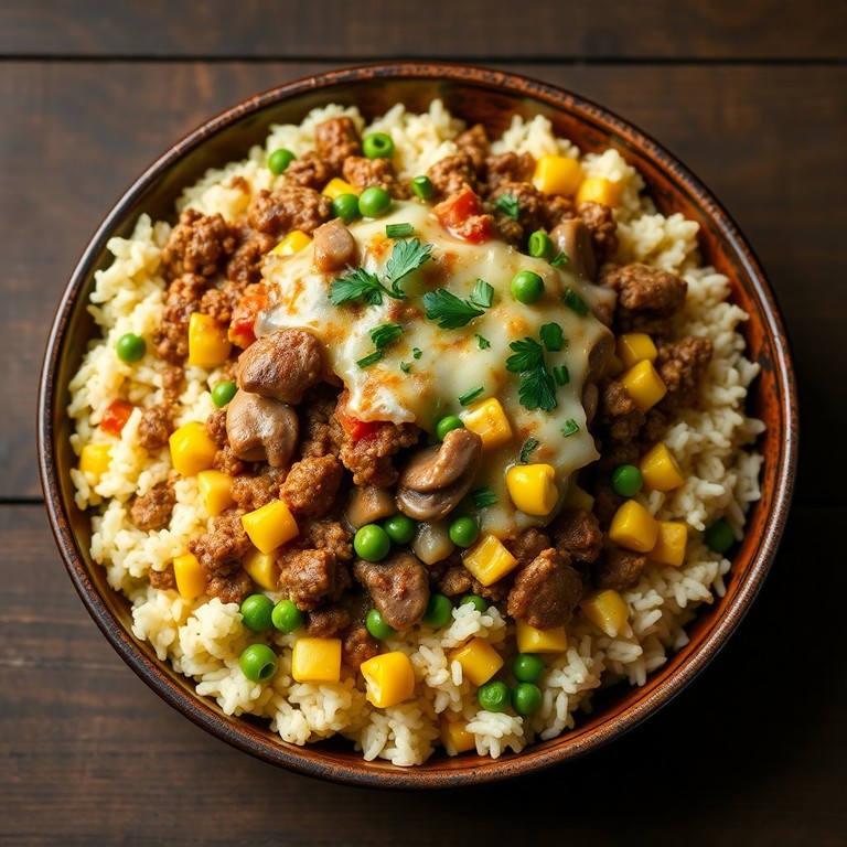 Creamy Mushroom Beef Rice Bake