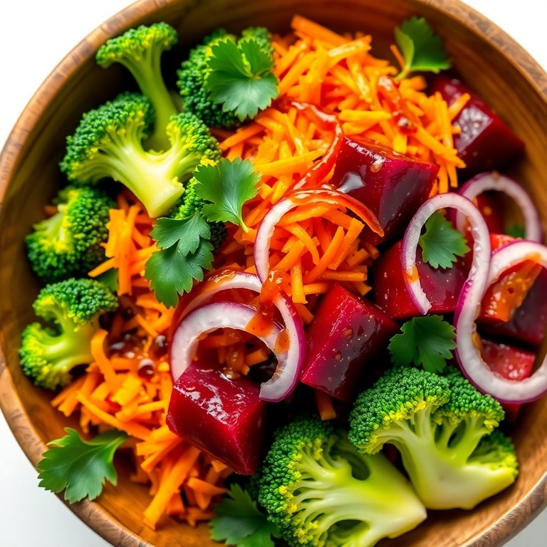 Salada Colorida de Brócolis e Cenoura com Beterraba e Cebola