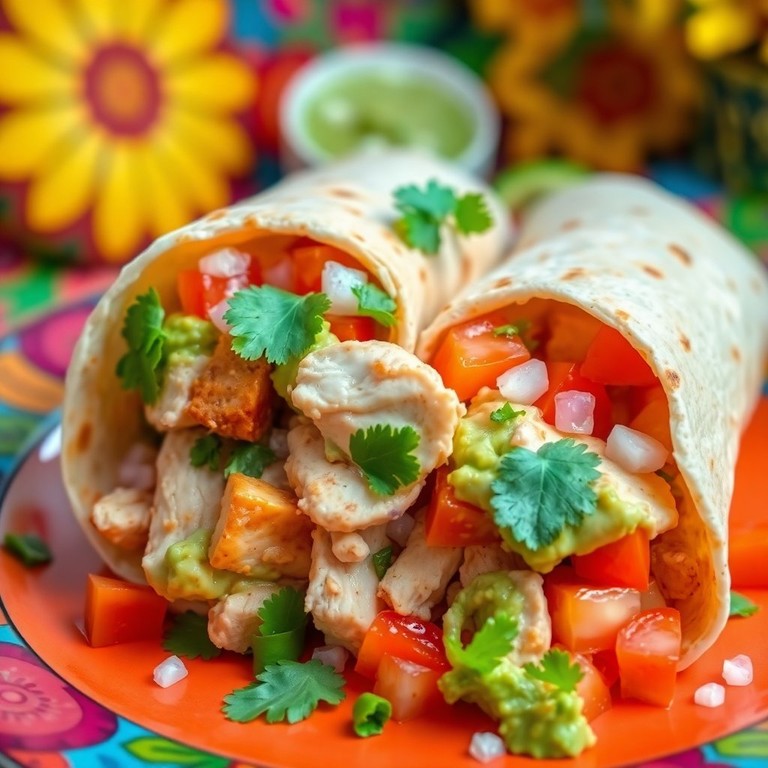 Mexikanischer Wrap mit Hähnchen und Guacamole