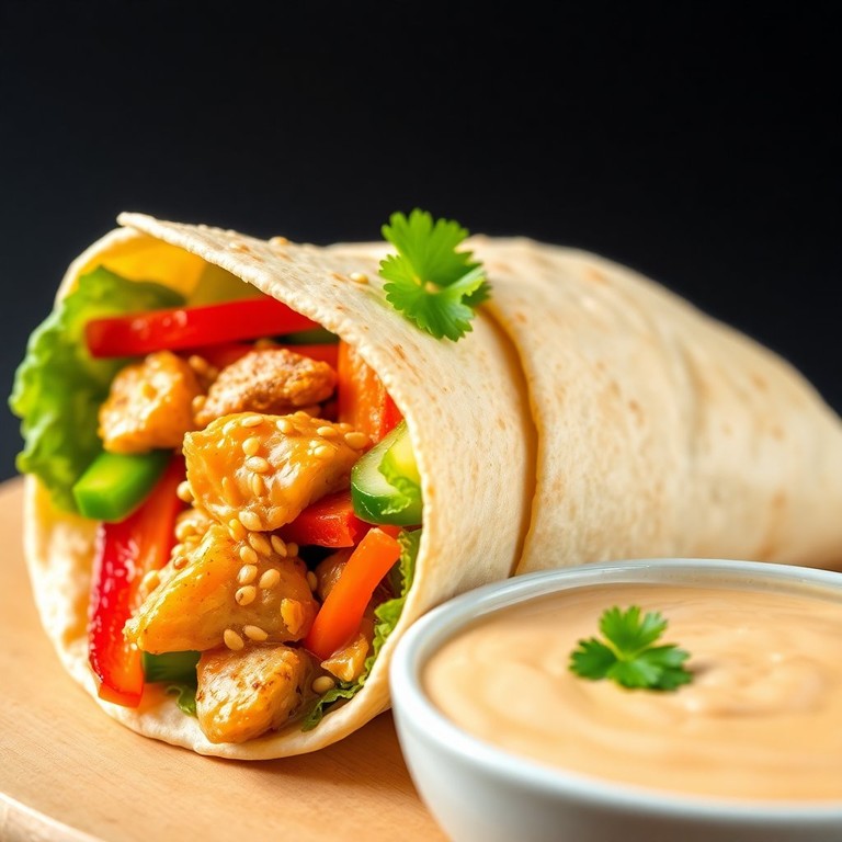 Asiatischer Hähnchen-Wrap mit Erdnusssauce
