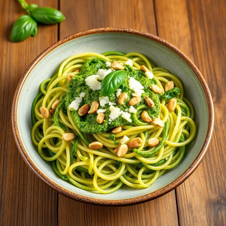 Zucchini-Nudeln mit hausgemachtem Basilikumpesto