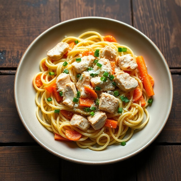 Pâtes au Poulet et Légumes Croquants