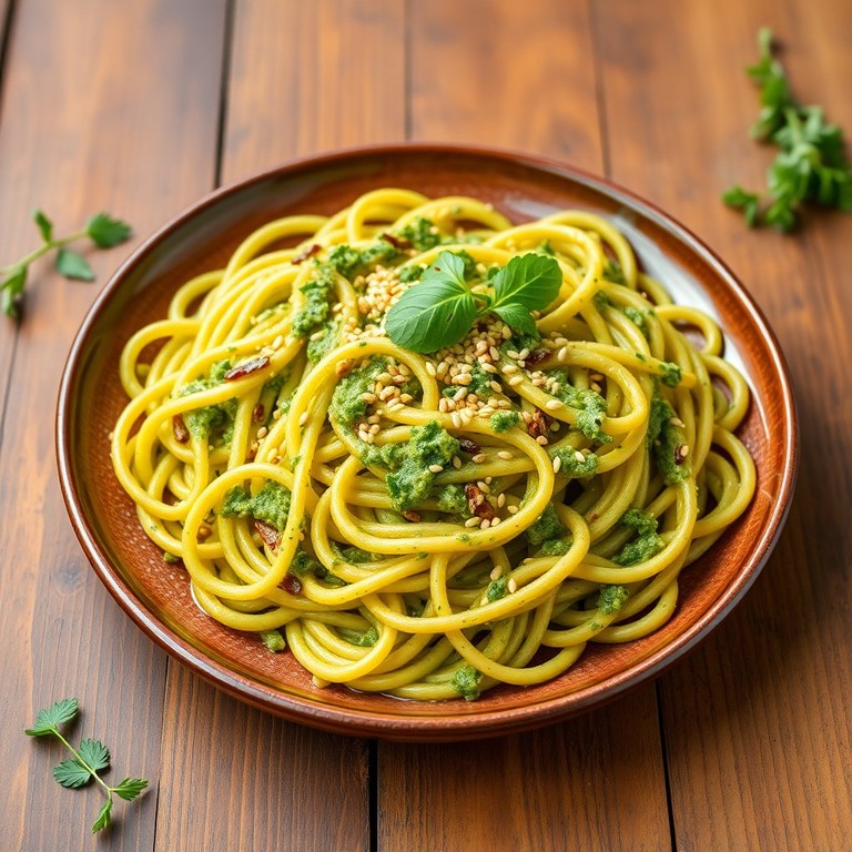 Fideos al Pesto de Orégano y Sésamo