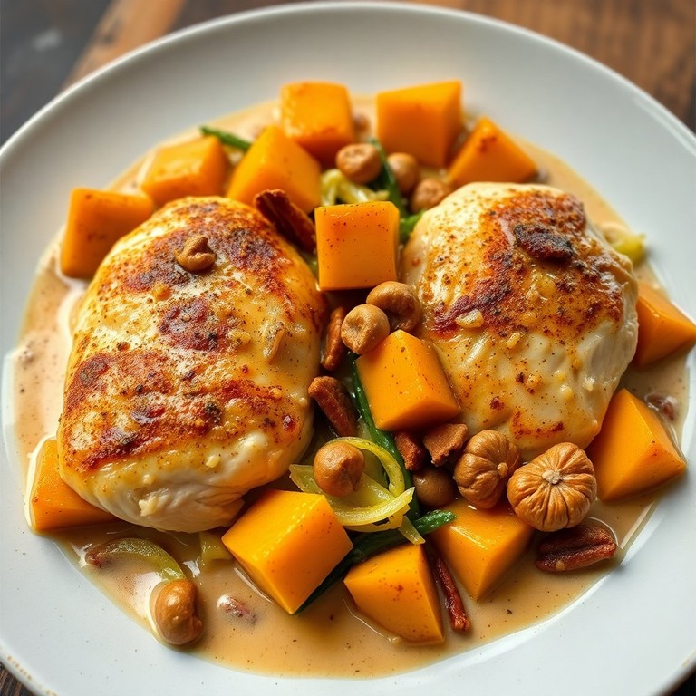 Poulet Poêlé au Potiron et Choux Vert avec Éclats de Marrons