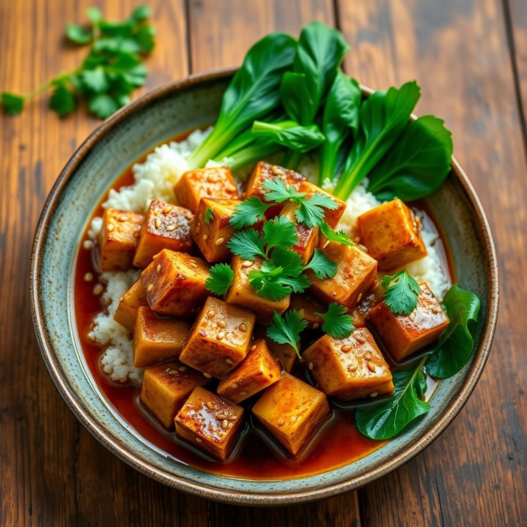 Shiitake-Tofu mit Pak Choi in Sesam-Tamarinde-Sauce
