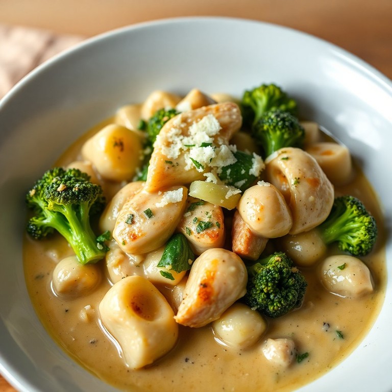 Gnocchis crémeux au poulet et choux romanesque