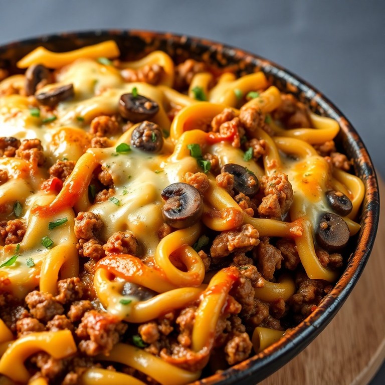 Herzhafter Nudelauflauf mit Hackfleisch und Champignons, ohne Nudeln vorzukochen