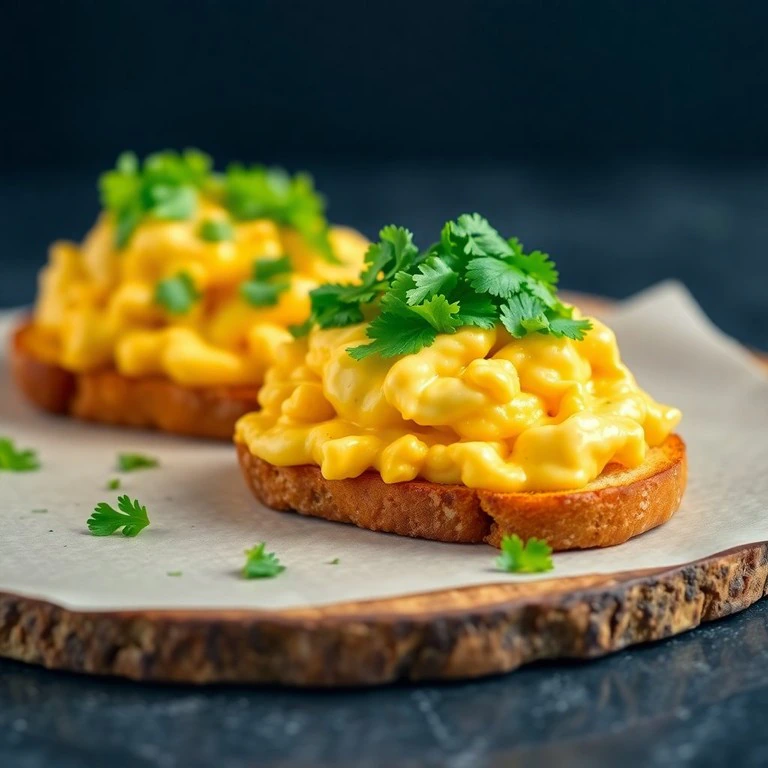 Tostadas de Queso Cremoso y Huevos Revueltos