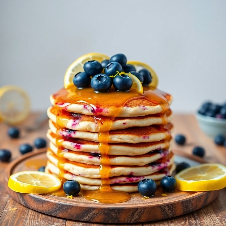 Lemon Zest Blueberry Pancakes with Zesty Lemon Syrup