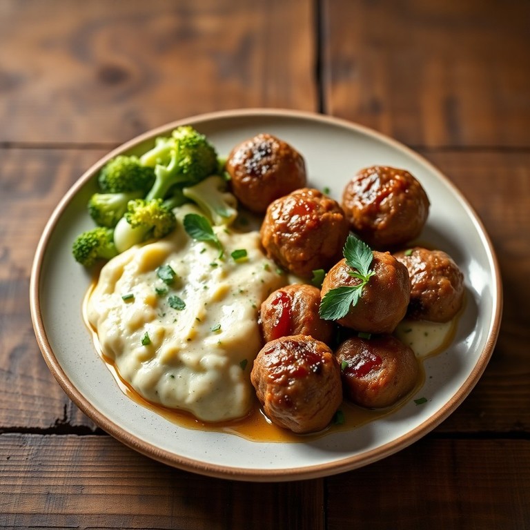 Gehaktballetjes met Bloemkool en Broccoli Puree