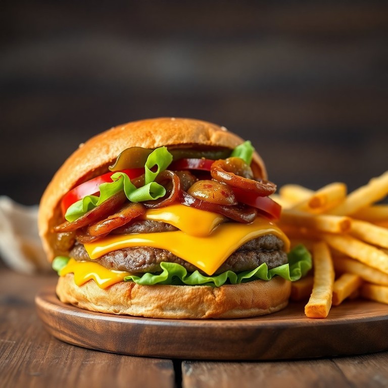 Hamburger Classique au Fromage Cheddar et Oignons Caramélisés