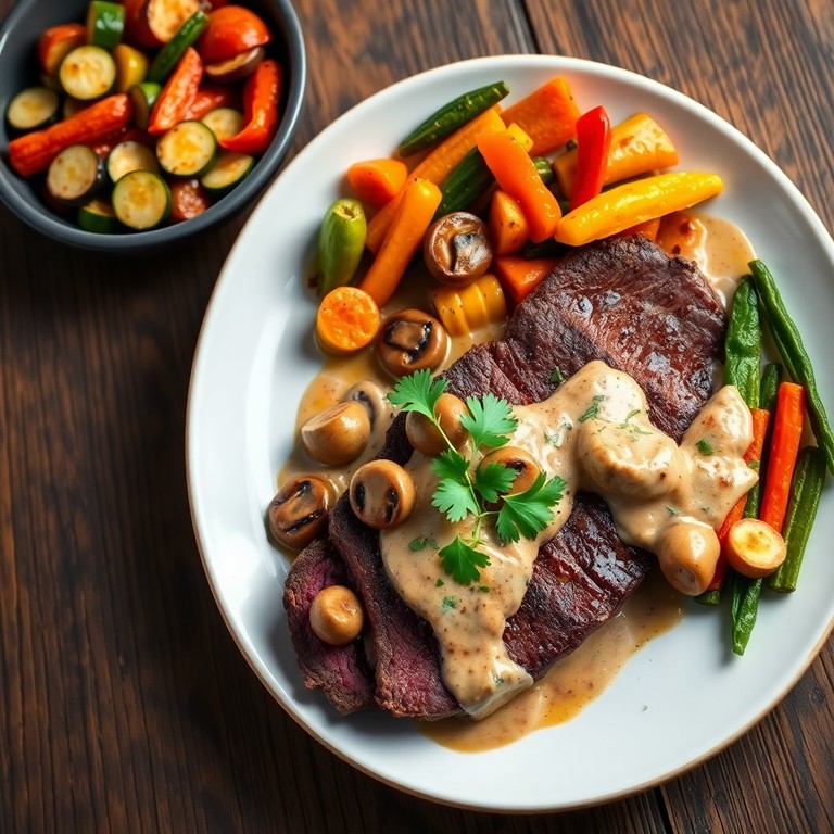 Bavette de Boeuf aux Champignons et Crème Fraîche