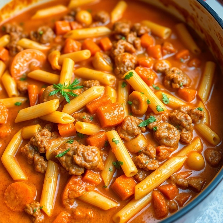 Pasta Crémeuse aux Légumes et Viande