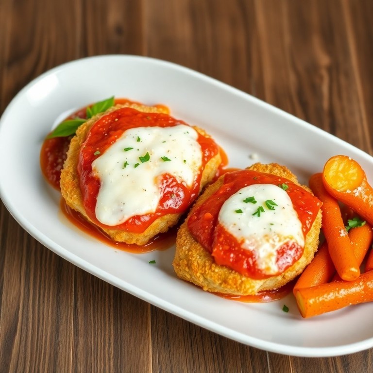 Frango à Parmegiana com Batatas e Cenouras Assadas