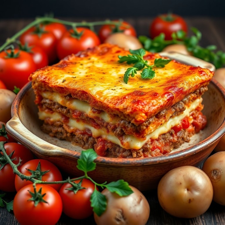 Tomaten-Kartoffel-Hackfleischauflauf mit Käsekruste