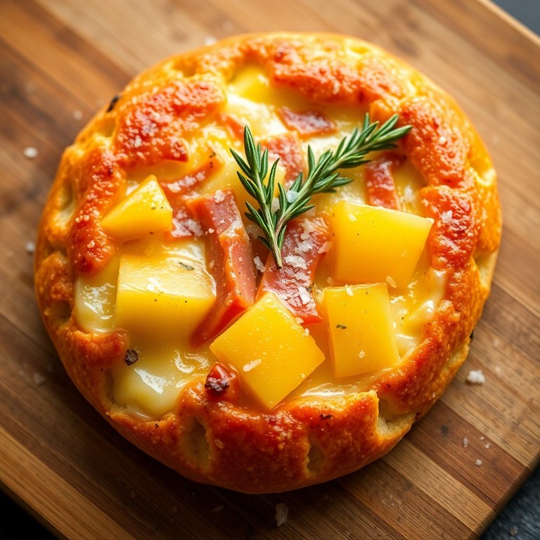 Zacht Kaas-Ananas-Ham Focaccia