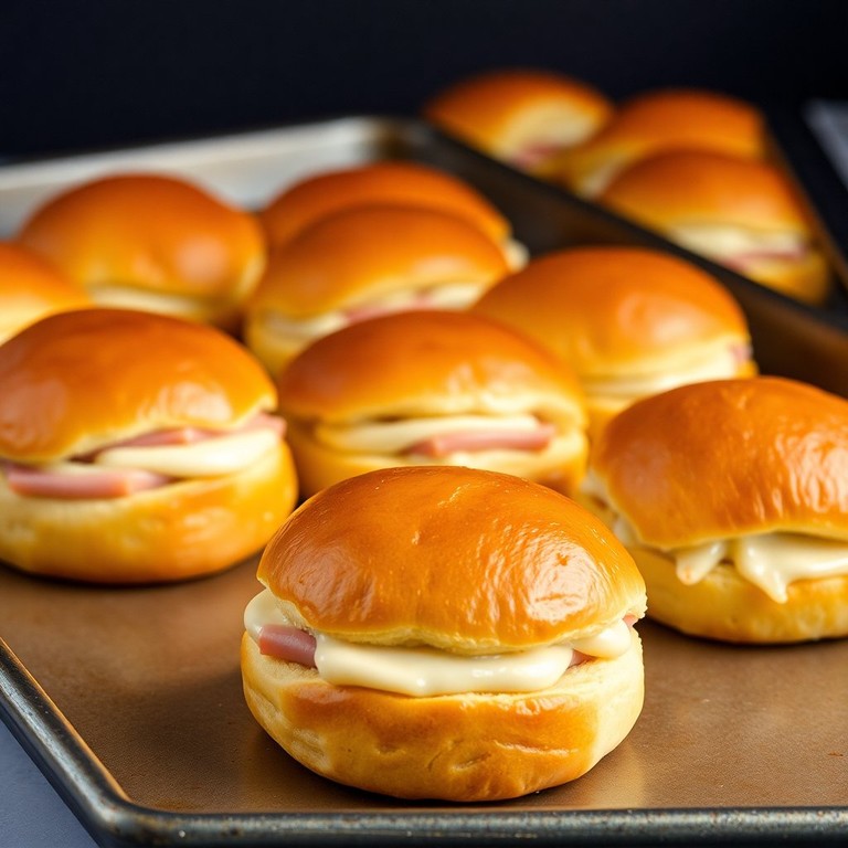 Goudbruin Gebakken Broodjes met Romige Ham-Kaas Vulling