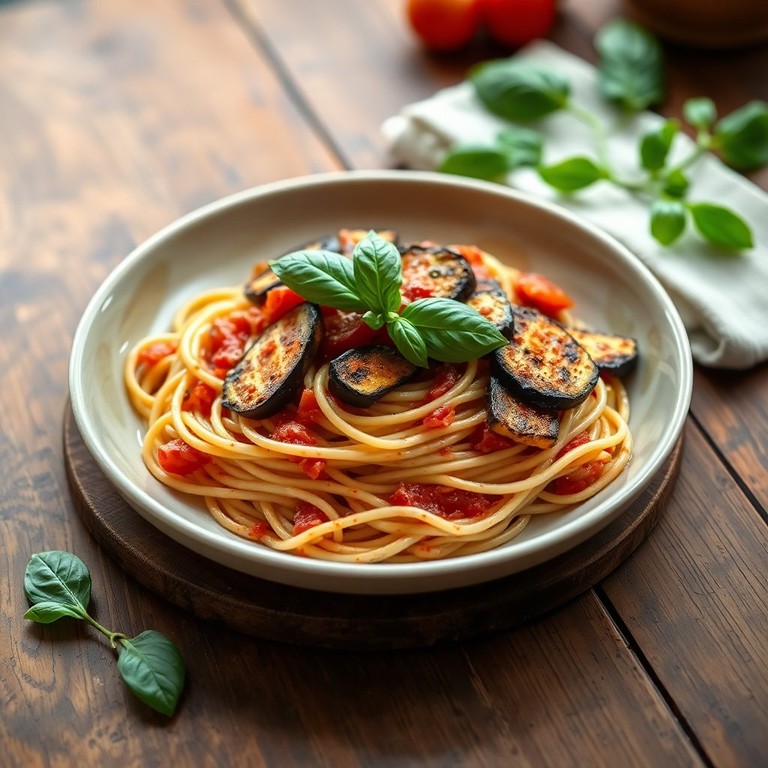 Spaghetti Aubergines et Basilic