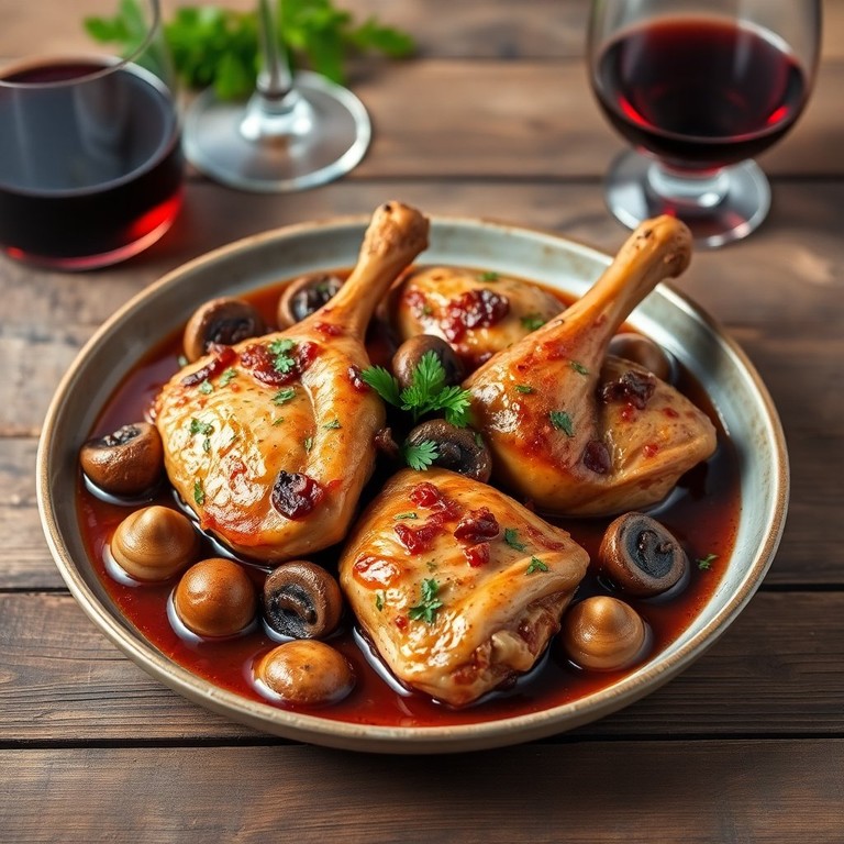 Classic Coq au Vin: A Hearty French Dish of Chicken Braised in Red Wine