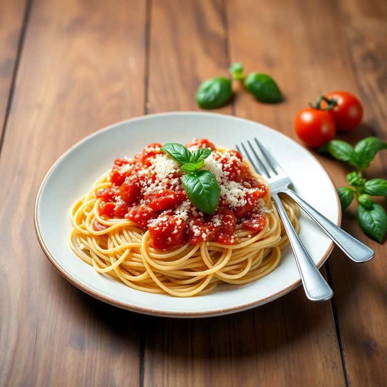 Espaguete Integral com Molho de Tomate Orgânico e Manjericão Fresco