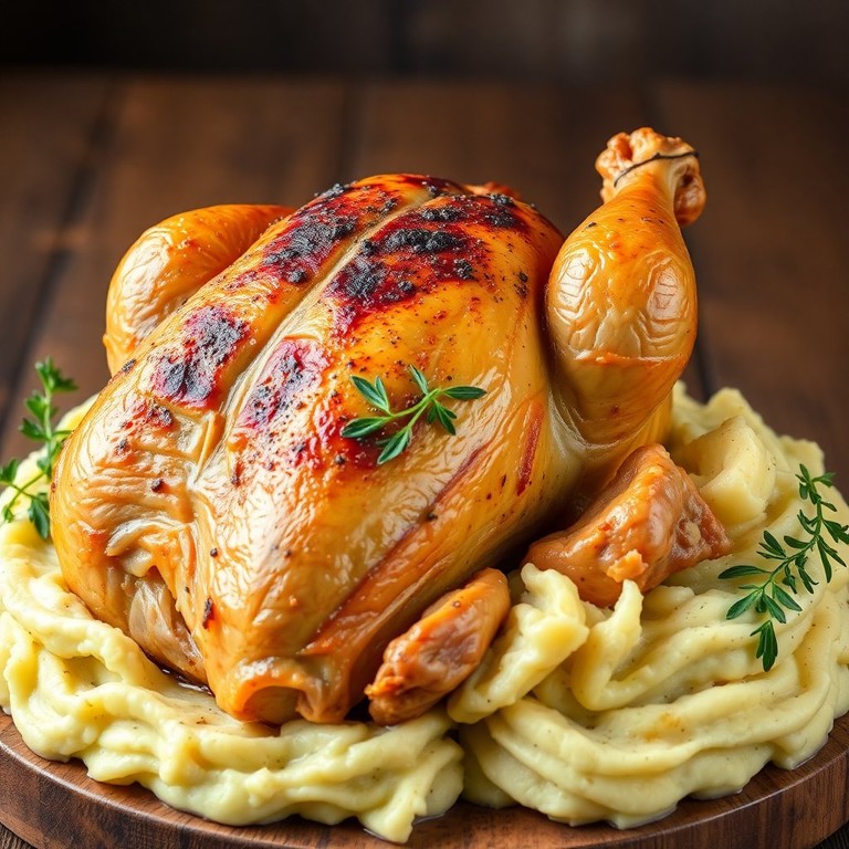 Crispy Herb-Roasted Chicken with Garlic Mashed Potatoes