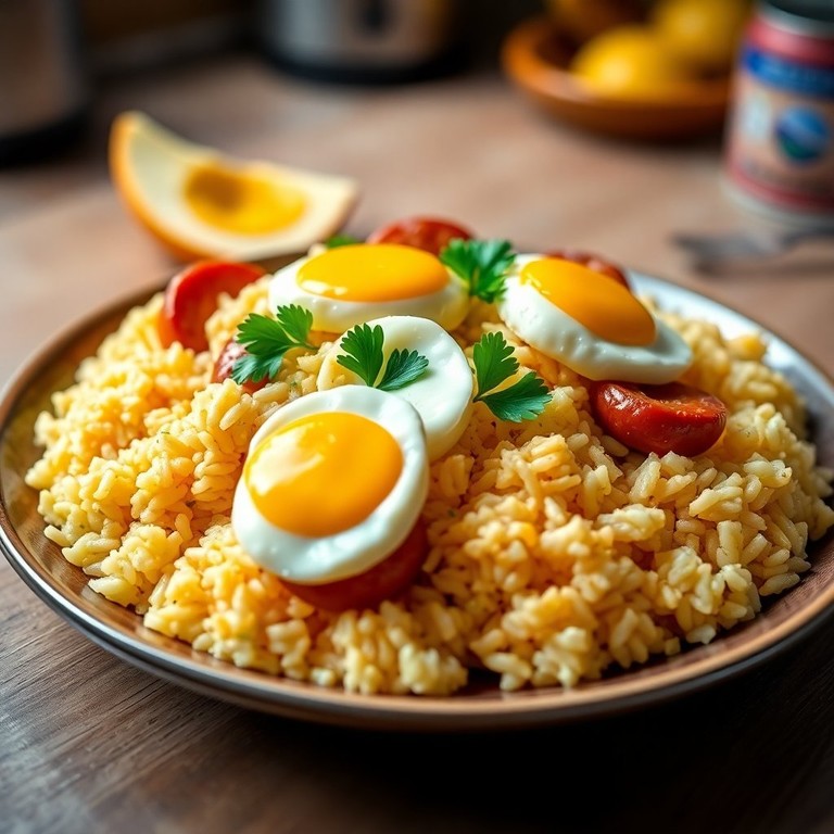 Arroz Refogado com Calabresa e Ovos Mexidos