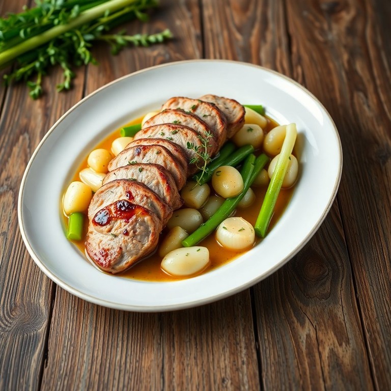 Mignon de Porc Sauté avec Poireaux et Navets