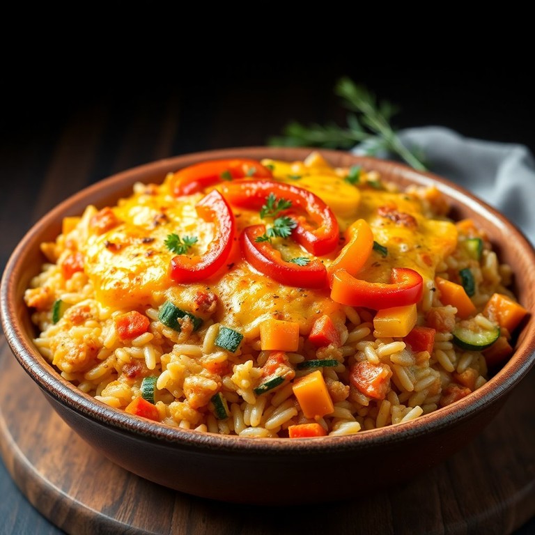 Zucchini-Karotten-Reisauflauf mit Paprika-Topping