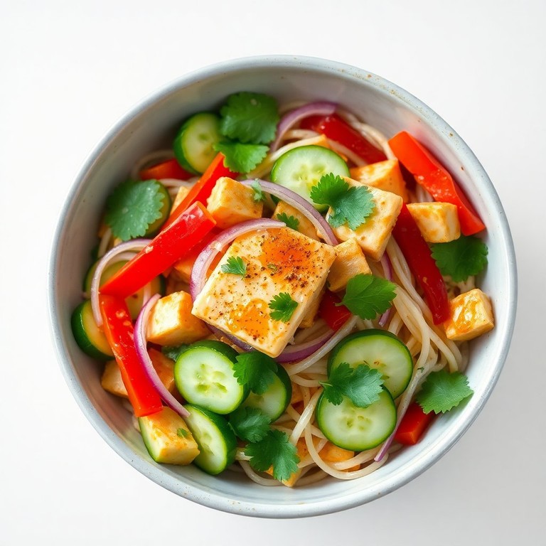 Salade de Concombre et Tofu Épicé avec Nouilles
