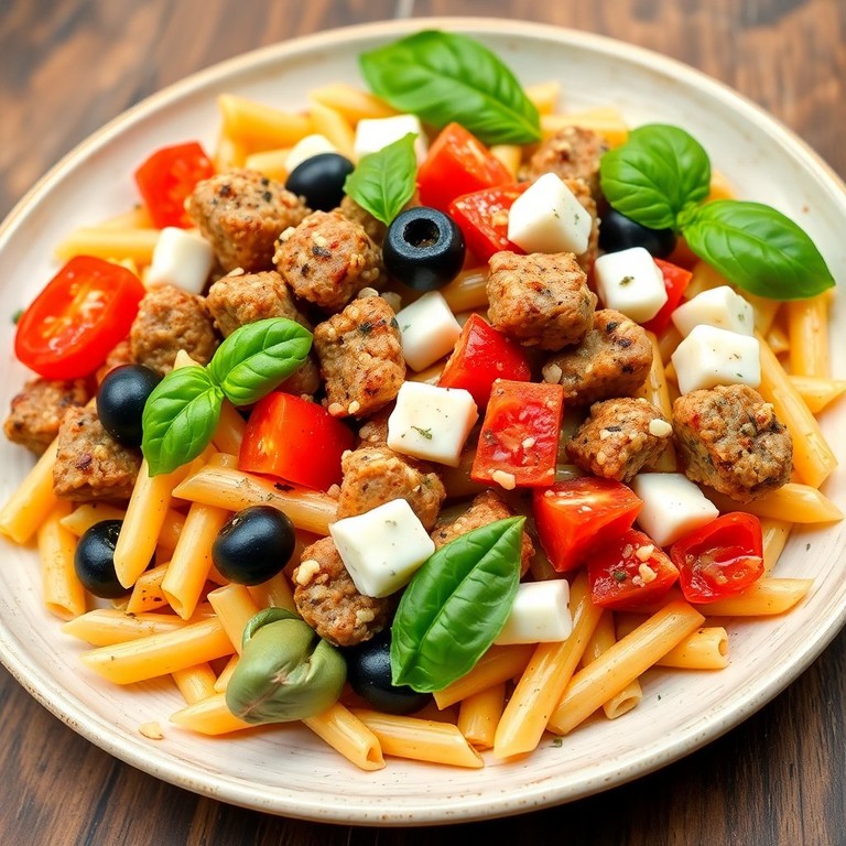 Mediterrane Vollkornpenne mit Salciccia, Tomaten, Mozzarella und Artischocken