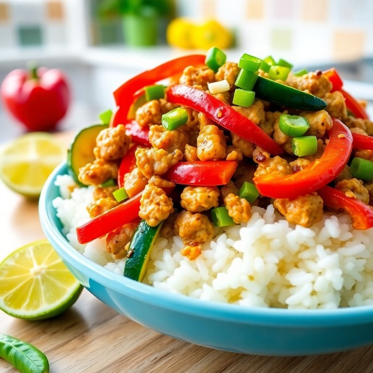 Zesty Ground Chicken and Zucchini Stir-Fry with Fluffy White Rice