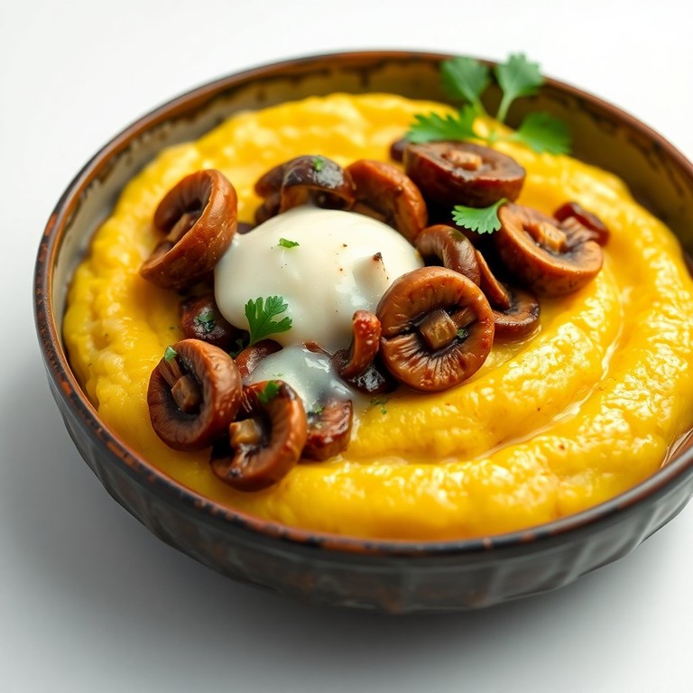 Polenta crémeuse aux champignons et mozzarella