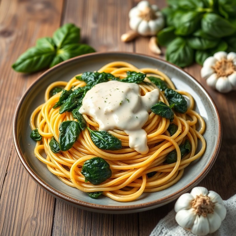 Spaghetti aux Épinards Sauté à l'Ail
