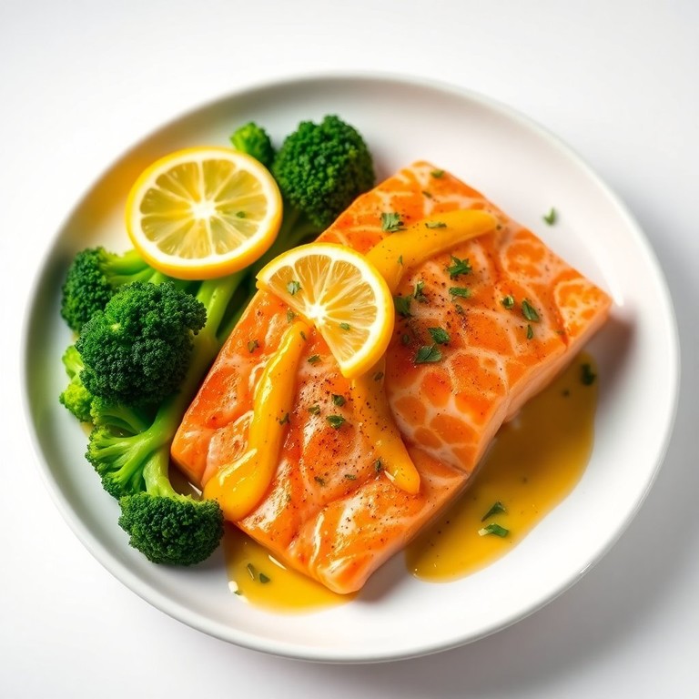 Лосось с брокколи и лимонным соусом