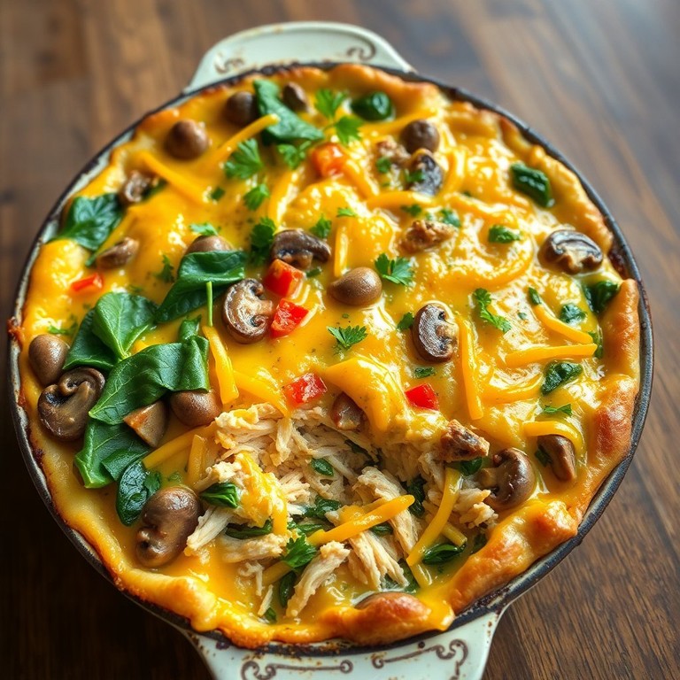Savory Spinach & Mushroom Cheddar Chicken Bake