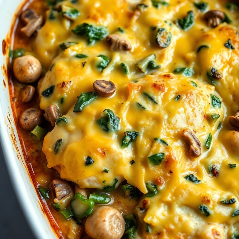 Savory Spinach & Mushroom Cheddar Chicken Bake (No Cream of Mushroom)