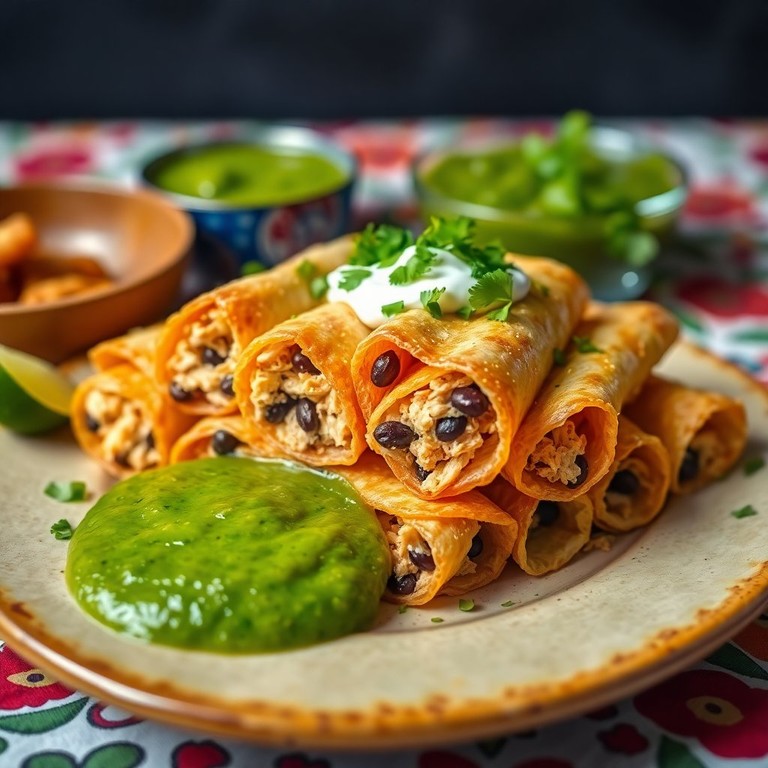 Flautas Navideñas de Pollo y Frijoles