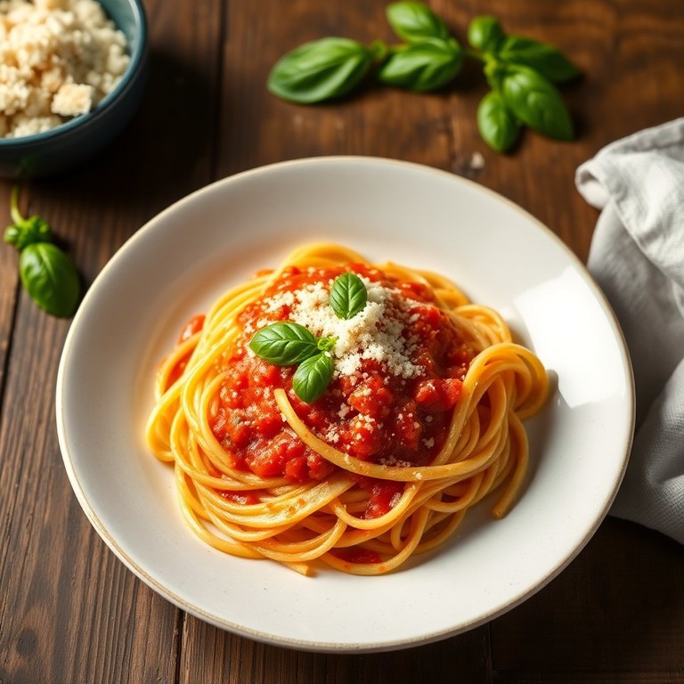 Macarrão ao Sugo Tradicional com Toque de Manjericão