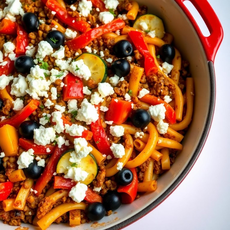 Mediterraner Linsennudelauflauf mit Feta